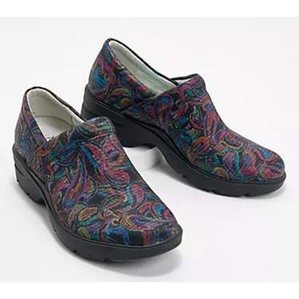 Alegria Keli Free Form Multicolor Stained Glass Leather Slip‎ On Clogs- 10.5
